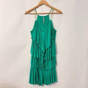 Piacere Di Piu Mini Dress Ruffle Front Sleeveless Stretch Fitted Green Size S